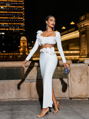 Flower Bandage Skirt Set In White