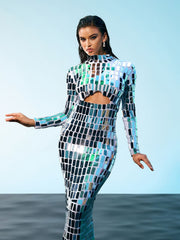 Robe maxi à découpes ornée d'acrylique