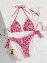 S - XL Floral Flower Printed Halter Bikini Two-pieces Bikini Set