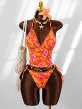 S - XL Flower Printed Tankini V Neck Bikini Two-pieces Bikini Set