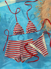 S - XL With Striped Halter Bikini Three-pieces Bikini Set