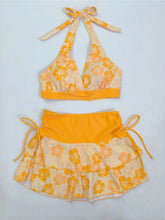 S - XL With Printed Halter Bikini Three-pieces Bikini Set