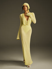 Robe longue en maille à décolleté plongeant