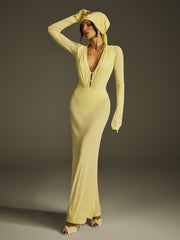 Robe longue en maille à décolleté plongeant