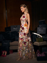 Robe longue sans manches en maille à fleurs rose poudré