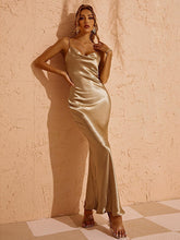 Satin Backless Maxi Dress In Gold