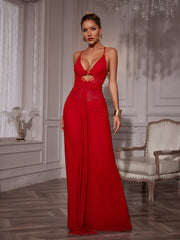 Spaghetti Hollow Draped Mesh Dress