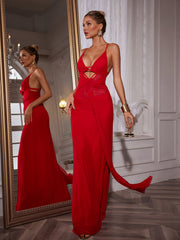 Spaghetti Hollow Draped Mesh Dress