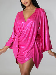 Glitter Batwing Sleeves Backless Mini Dresses