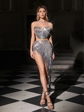 Strapless Fringe Crystal Skirt Set