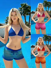 Halter Bikini Set 3Pcs Crisscross Back with Ties & Matching Cover Up Lace Up Bandage Solid Bathing