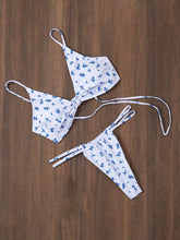 blue floral print front knot bikinis Sets two pieces thong Swimsuit bathing suit biquini tankini