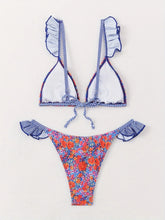 cute ruffles floral print plaid bikinis Sets two pieces thong Swimsuit bathing suit biquini tankini