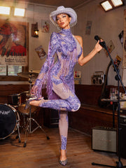 Combinaison asymétrique à franges strass