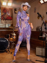 One Shoulder Rhinestone Fringe Jumpsuit