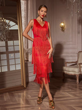 Robe midi à franges et col en V
