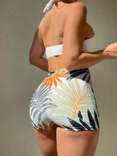 Swimsuits Woman Trend V Neck Backless Solid Halter Bikiniswear Two Piecewear