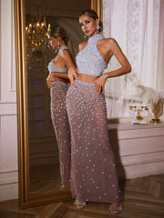 Ensemble jupe dos nu en cristal et perles