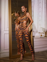 Cutout Rhinestone Tiger Jumpsuit