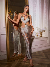 Backless Fringe Cutout Maxi Dress In Khaki