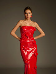 Robe midi bustier en cuir à cœur