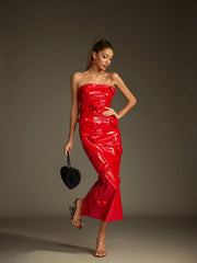 Robe midi bustier en cuir à cœur
