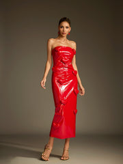 Robe midi bustier en cuir à cœur