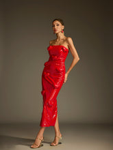 Robe midi bustier en cuir à cœur