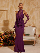 Halterneck Lace Maxi Dress With Gloves