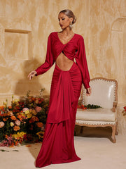 Long Sleeve Twisted Cutout Maxi Dress