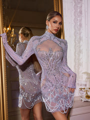 Long Sleeve Embellished Mini Dress