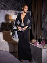 V Neck Floral Crystal Maxi Dress