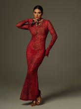 Long Sleeve Backless Leopard Maxi Dress