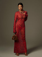 Long Sleeve Backless Leopard Maxi Dress