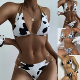 Trendy Cow Print Bikini Set Two-Piece Swimsuit with Chain Detail Open Back Swimming Lingerie