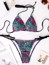 Two-Piece Split Bikini Set Strappy And Lace-Up Colorful Polka Dot Printed Lady's Bikini Swimsuit