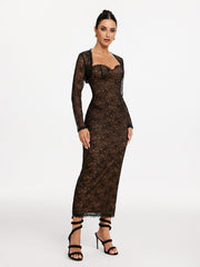 Shawl Strapless Lace Maxi Dress