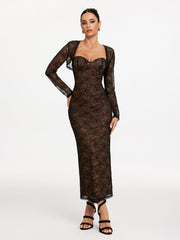 Shawl Strapless Lace Maxi Dress