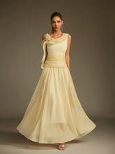 One Shoulder Flower Ruched Maxi Dress