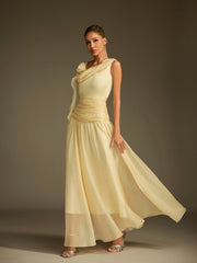 One Shoulder Flower Ruched Maxi Dress