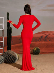 Long Sleeve Cutout Maxi Dress In Red