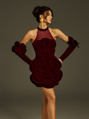 Robe courte en velours à fleurs