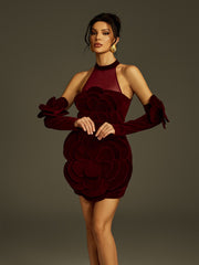 Robe courte en velours à fleurs