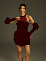 Robe courte en velours à fleurs