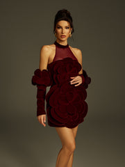 Robe courte en velours à fleurs