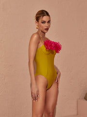 Maillot de bain une pièce à fleurs jaune