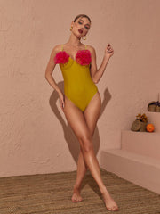 Maillot de bain une pièce à fleurs jaune