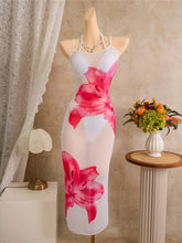 With Floral Dress Printed Halter Bikini Three-pieces Bikini Set