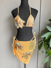 With Sarong Flower Printed Halter Bikini Three-pieces Bikini Set