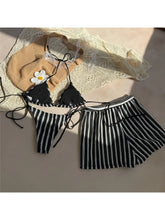 With Striped Halter Bikini Three-pieces Bikini Set